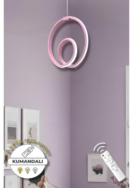 Perla Pembe Kumandalı 3 Renk Modern Sarkıt LED Avize