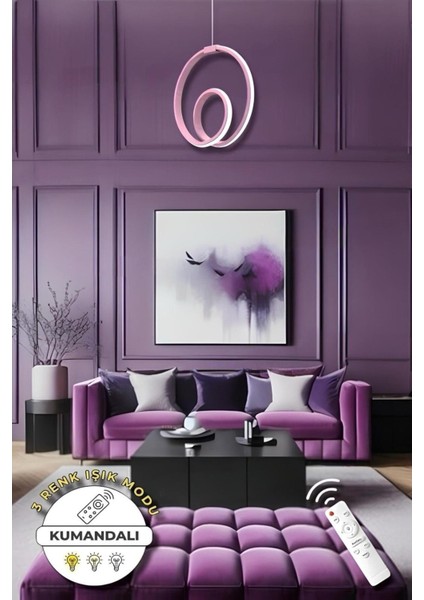 Perla Pembe Kumandalı 3 Renk Modern Sarkıt LED Avize modelleri