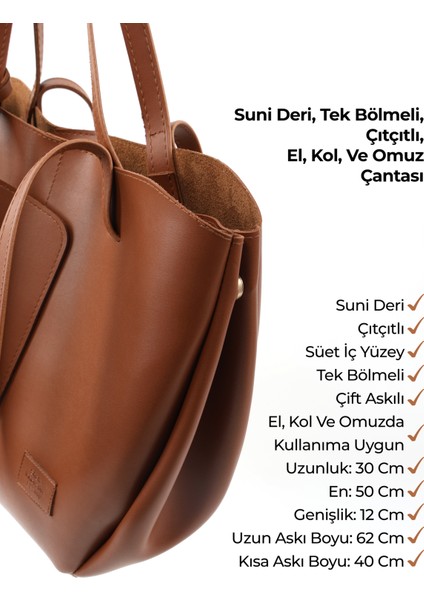 Taba Shk262 Suni Deri Çıtçıtlı Büyük Boy Tek Bölmeli Cüzdanlı El, Kol Ve Omuz Çantası
