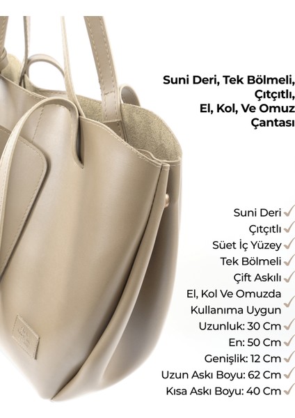 Vizon Shk262 Suni Deri Çıtçıtlı Büyük Boy Tek Bölmeli Cüzdanlı El, Kol Ve Omuz Çantası