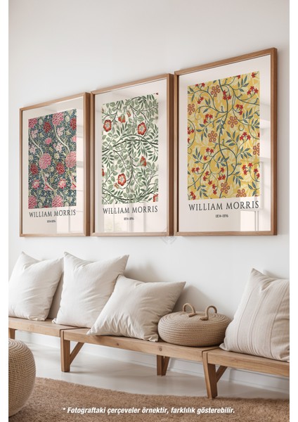 William Morris 3'lü Ahşap Çerçeveli Poster, Tablo Seti No:47