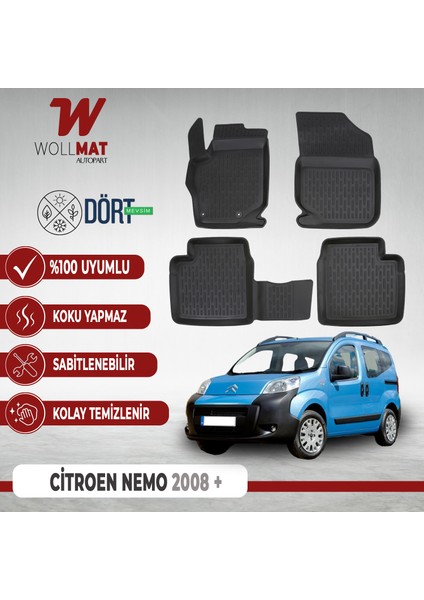 Citroen Nemo Paspas 2008 Sonrası 3D Havuzlu Paspas Seti