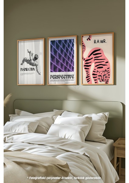 Modern 3'lü Ahşap Çerçeveli Poster, Tablo Seti No:50 fiyatları