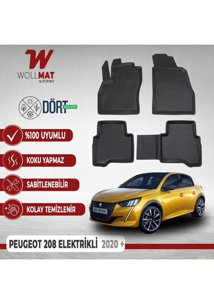 Peugeot E 208 Uyumlu Paspas Elektrikli 2021 Sonrası Uyumlu 3D Havuzlu Paspas Seti