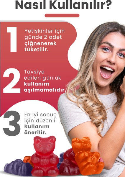 Saç ve Cilt Vitamini - Biotin, Hyaluronik Asit, Glutatyon, Resveratrol Vegan Gummy (90 Günlük)