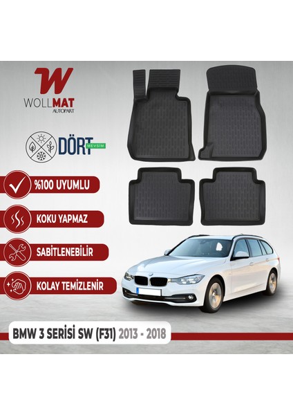 Bmw 3 Seri F31 Paspas 2012 ve Sonrası Uyumlu 3D Havuzlu Paspas Seti