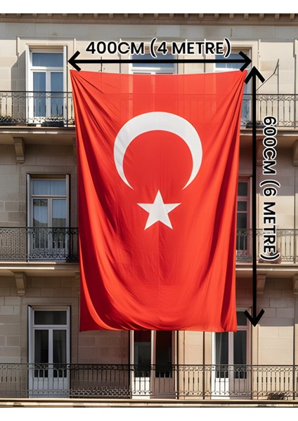 Türk Bayrağı 400X600 cm Raşel Kumaş Dış Mekân Direk ve Balkon Uyumlu