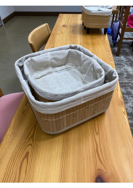 2’li Bambu Kumaş Kaplı Sepet Seti – Doğal Ahşap Görünümlü Düzenleme Sepeti, Dekoratif Şık fiyatları