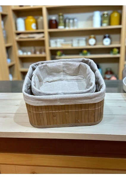 2’li Bambu Kumaş Kaplı Sepet Seti – Doğal Ahşap Görünümlü Düzenleme Sepeti, Dekoratif Şık fırsatları