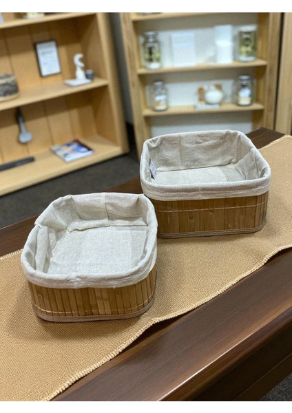 2’li Bambu Kumaş Kaplı Sepet Seti – Doğal Ahşap Görünümlü Düzenleme Sepeti, Dekoratif Şık indirimleri