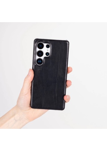 Samsung Galaxy S25 Ultra Uyumlu, Hakiki Deri, El Yapımı Arka Kapak, Kömür Siyah fırsatları