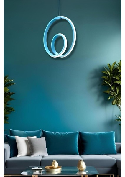 Perma Mavi Tek Renk Modern Sarkıt LED Avize