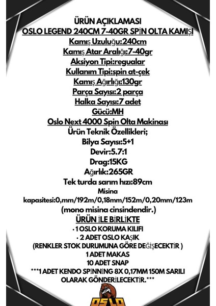 Next 4000 Oslo Legend 240CM 7-40GR 8x Spin Olta Seti fiyatları