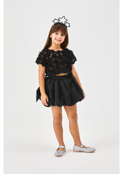 Siyah Kız Çocuk Balon Etek - Anna