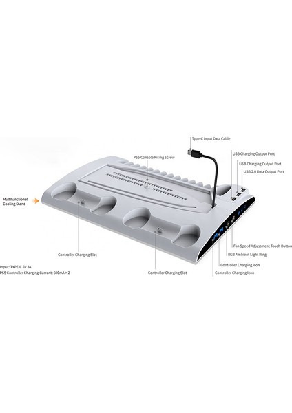 Ps5 Fanlı Şarj Standı- Rgb Işıklı + Soğutma+Kulaklık Tutucu modelleri