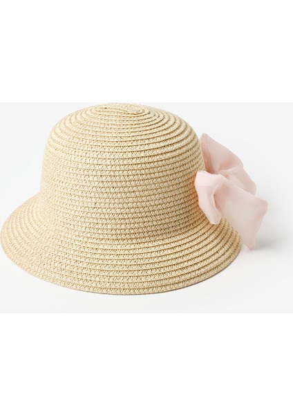 Pudra Fiyonk Detaylı Kız Çocuk Hasır Bucket Şapka fırsatları
