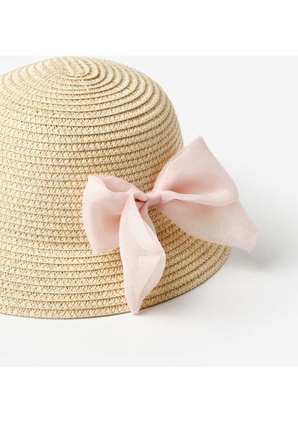 Pudra Fiyonk Detaylı Kız Çocuk Hasır Bucket Şapka indirimleri