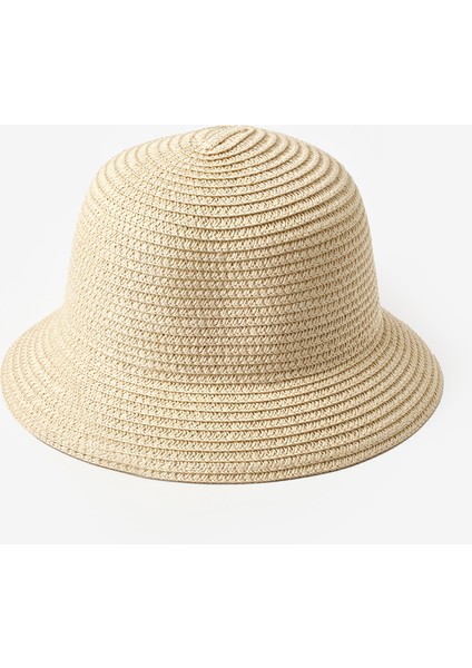 Pudra Fiyonk Detaylı Kız Çocuk Hasır Bucket Şapka