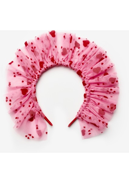 Pembe Flok Kalp Baskılı Kız Çocuk Tül Taç modelleri