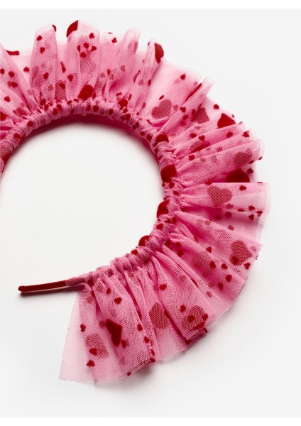Pembe Flok Kalp Baskılı Kız Çocuk Tül Taç fırsatları