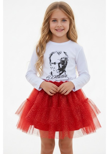 Kız Çocuk Kırmızı Tütü Etek Yaldızlı Astarlı ,23 Nisan 19 Mayıs 29 Ekim Eteği , Simli Kırmızı Etek fiyatları