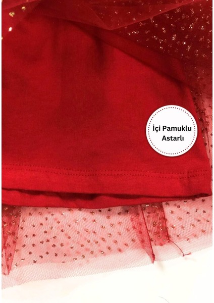 Kız Çocuk Kırmızı Tütü Etek Yaldızlı Astarlı ,23 Nisan 19 Mayıs 29 Ekim Eteği , Simli Kırmızı Etek indirimleri