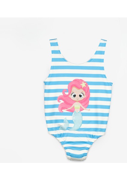 Mavi Deniz Kızı Baskılı Kız Çocuk Mayo indirimleri