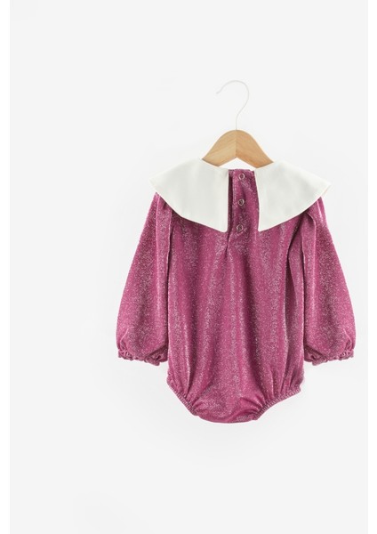 Fuşya Yaka Detaylı Simli Kız Bebek Tulum - Bailey