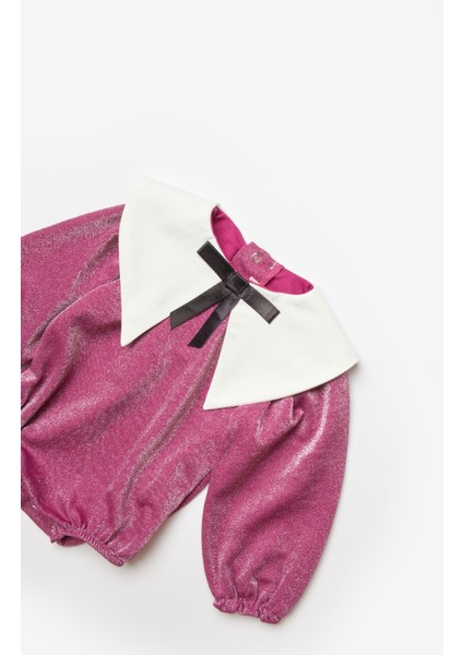 Fuşya Yaka Detaylı Simli Kız Bebek Tulum - Bailey