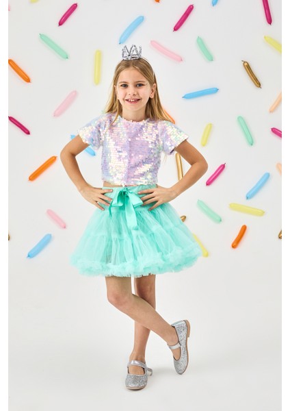 Lila Pullu Kız Çocuk Crop