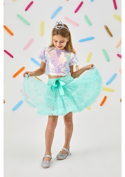 Lila Pullu Kız Çocuk Crop