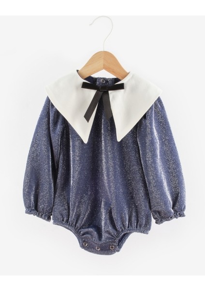 Lacivert Yaka Detaylı Simli Kız Bebek Tulum - Bailey indirimleri