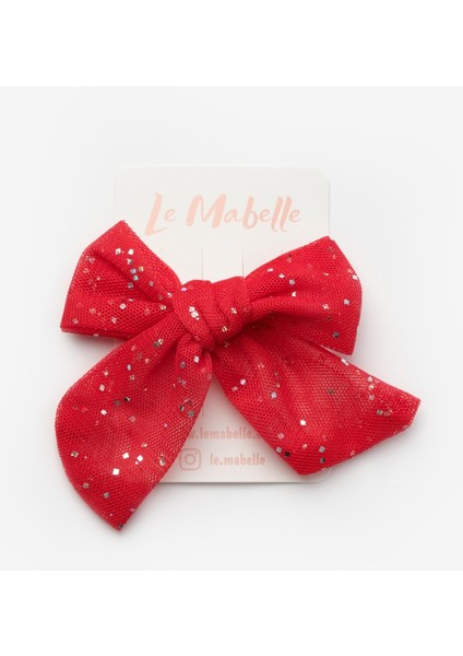 Kırmızı Simli Tül Fiyonk Kız Çocuk Klips Toka modelleri