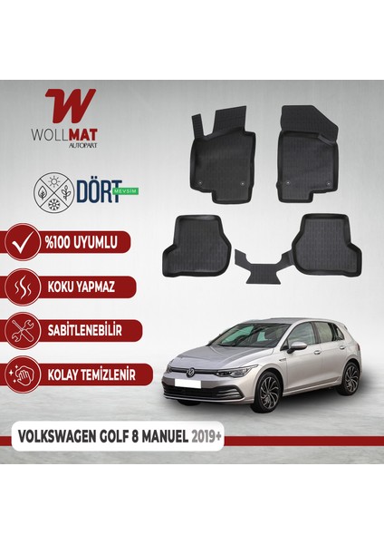 Volkswagen Golf 8 Paspas 2019 Sonrası Manuel Uyumlu 3D Havuzlu Paspas Seti