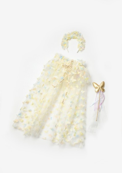 Sarı Kelebek Aplikeli Kız Çocuk Pelerin Asa Taç Set indirimleri