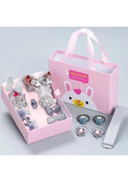 Gri 18'li Kutulu Kız Çocuk Toka Set