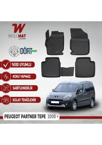 Peugeot Partner Paspas 2008 2019 Arası 3D Havuzlu Paspas Seti