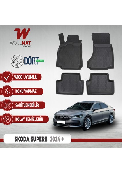 Skoda Superb Paspas 2024 Sonrası Uyumlu 3D Havuzlu Paspas Seti