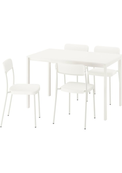 Mutfak Masası Takımı, Beyaz, 4 Sandalyeli, Açılabilir, 84/120X74 cm