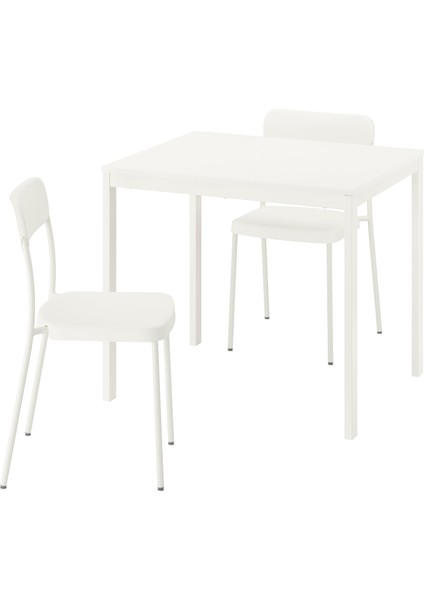 Mutfak Masası Takımı, Beyaz, 2 Sandalyeli, Açılabilir, 84/120X74 cm