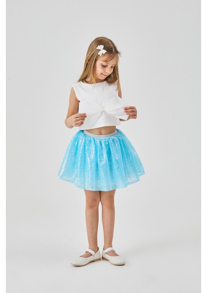 Mavi Üzeri Pullu Kız Çocuk Etek - Gracie