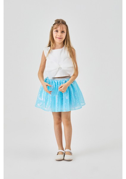 Mavi Üzeri Pullu Kız Çocuk Etek - Gracie