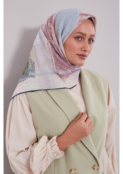 Lacivert Etnik Desen Pamuk Eşarp