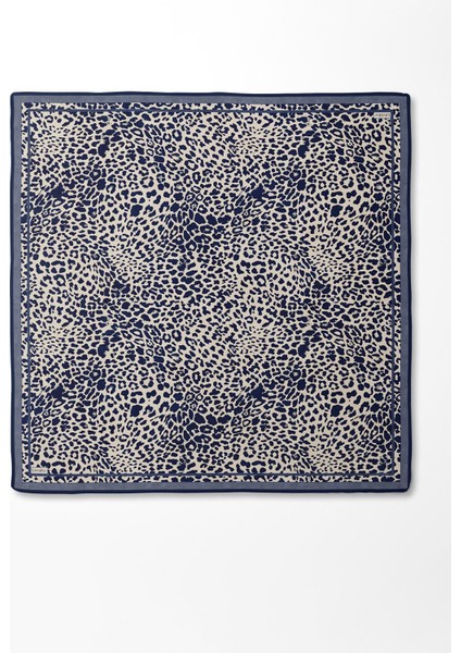 Indigo Leopar Desen Twill Ipek Eşarp