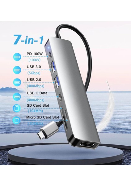 7in1 Type-C Çok Fonksiyonlu HDMI Girişli USB Çoğaltıcı Type-C Çoğaltıcı fırsatları