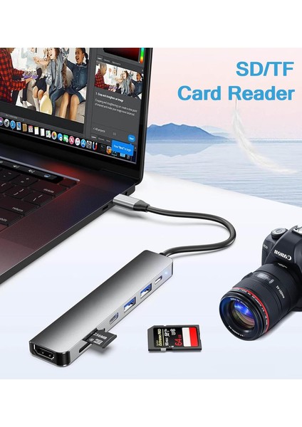 7in1 Type-C Çok Fonksiyonlu HDMI Girişli USB Çoğaltıcı Type-C Çoğaltıcı