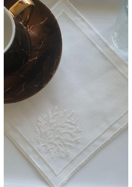 Kar Tanesi Nakışlı Kare Bardak Altlığı Seti 6 Lı Krem fiyatları