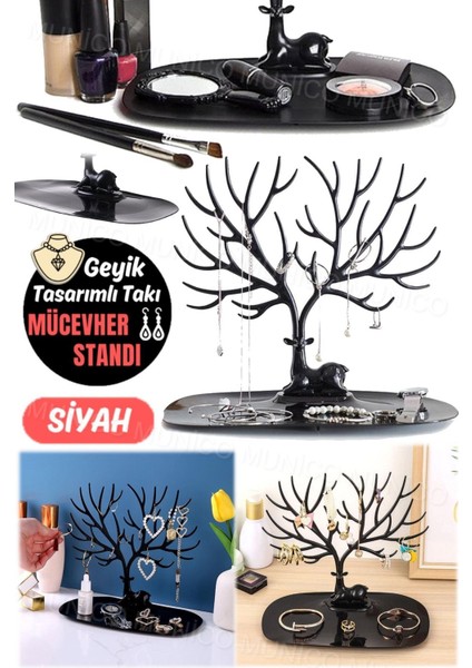 Geyik Temalı Takı Standı, Yüzük, Kolye ve Küpe Organizer, Beyaz Masaüstü Tasarım modelleri