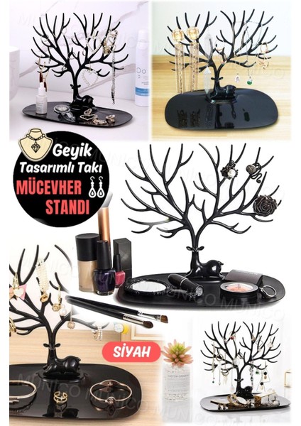 Geyik Temalı Takı Standı, Yüzük, Kolye ve Küpe Organizer, Beyaz Masaüstü Tasarım indirimleri
