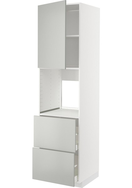 Fırın Boy Dolabı, Havstorp Açık Gri-Koyu Gri, 60X60X220 Cm, 1 Kapaklı, 2 Çekmeceli ve 2 Ön Panelli